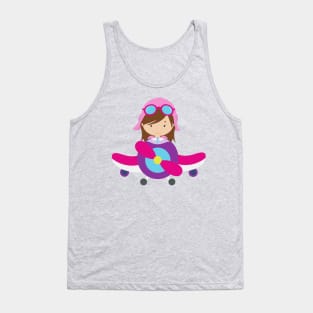 Pilot Girl, Airplane, Plane, Flying, Brown Hair Tank Top